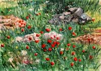 oil painting "Small red flowes in the yard"
